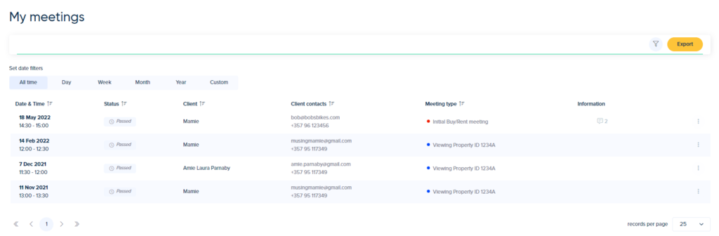 My Meetings overview update for SimpyMeet.me