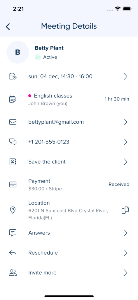 View your meeting details inthe mobile admin app