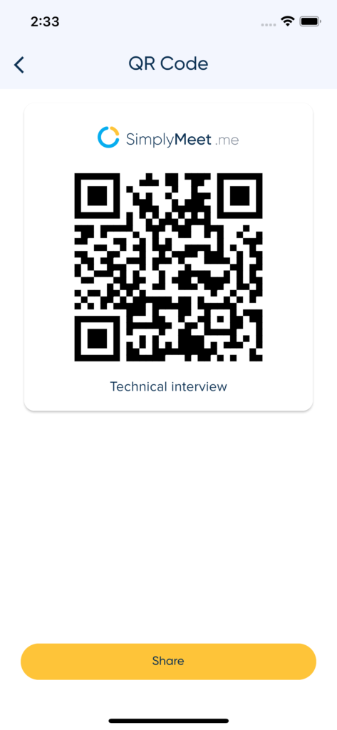 send a meeting type QR code to a client