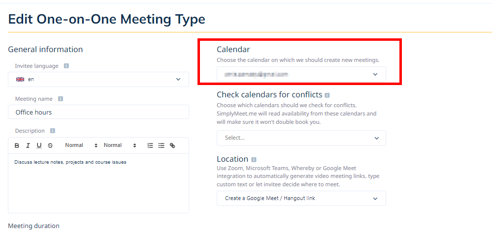 Change the claendar that you want to checl against for scheduling conflicts
