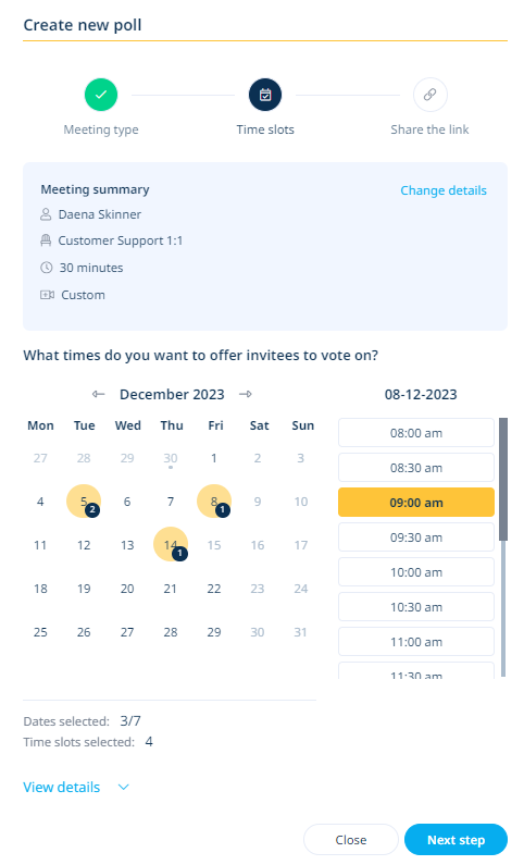 select times and dates